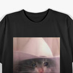 Cat Sad Cowboy Hat Funny Animal Lover Humor T-Shirt