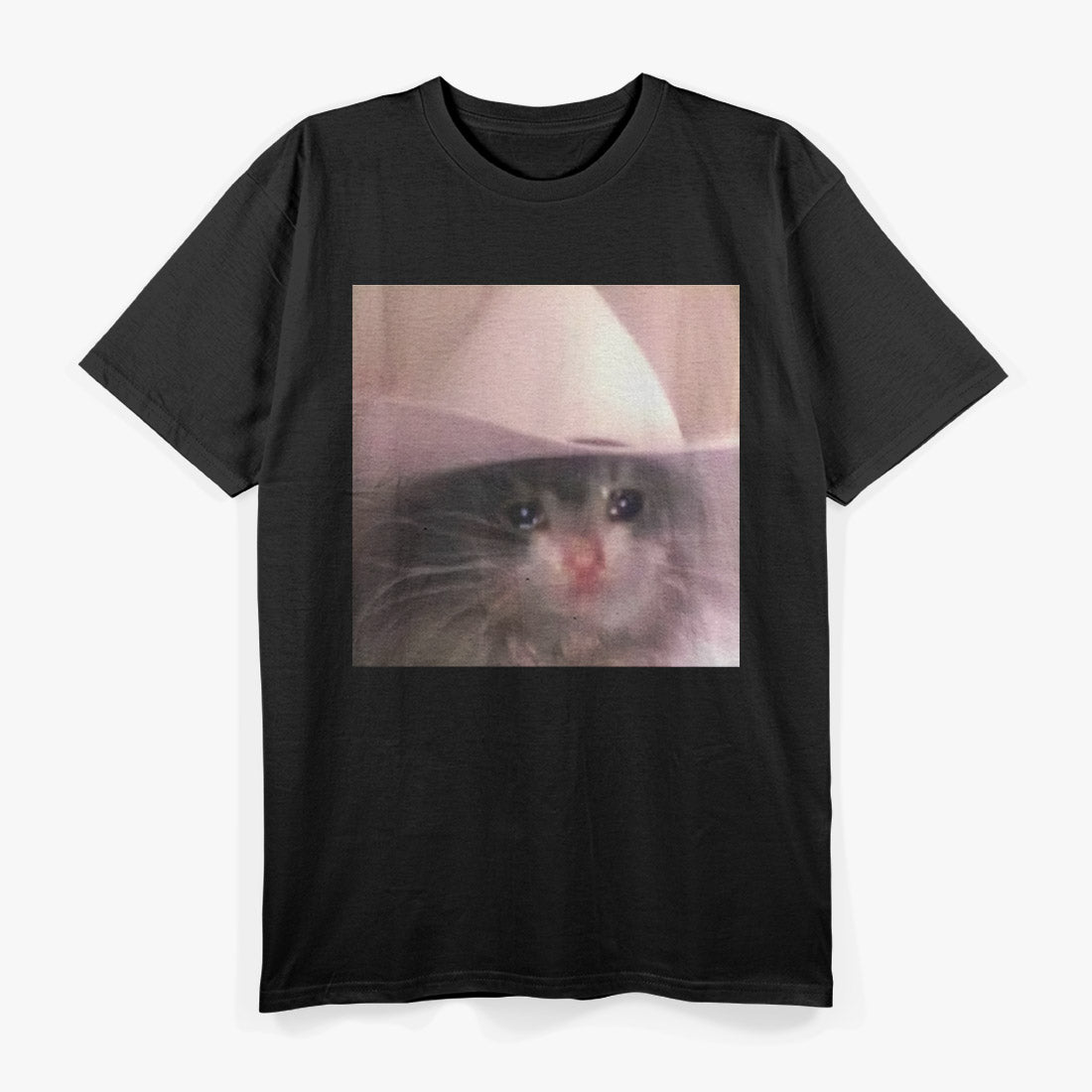 Cat Sad Cowboy Hat Funny Animal Lover Humor T-Shirt