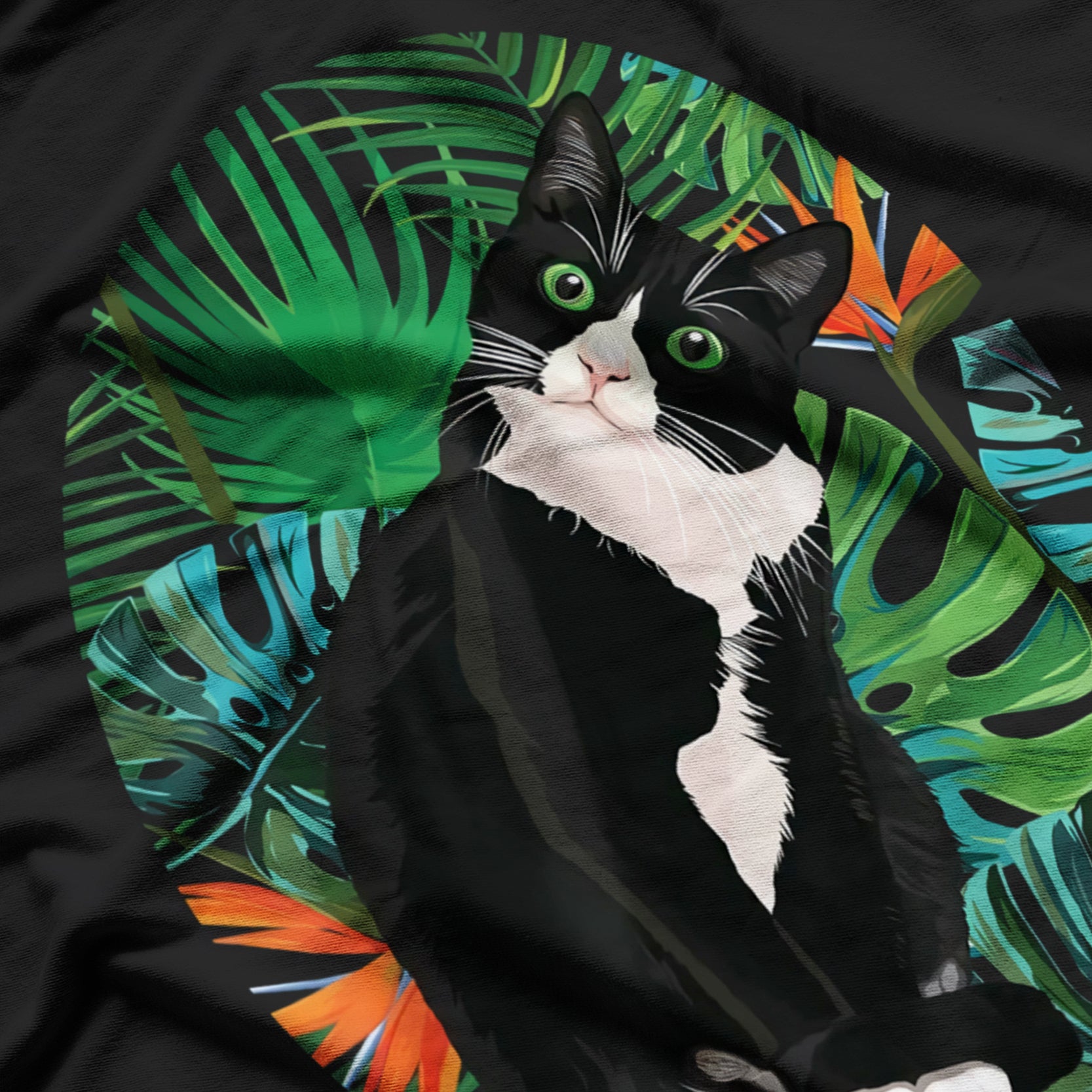 Tuxedo Cat And Tropical Flowers Tuxedo Cat Lover T-Shirt