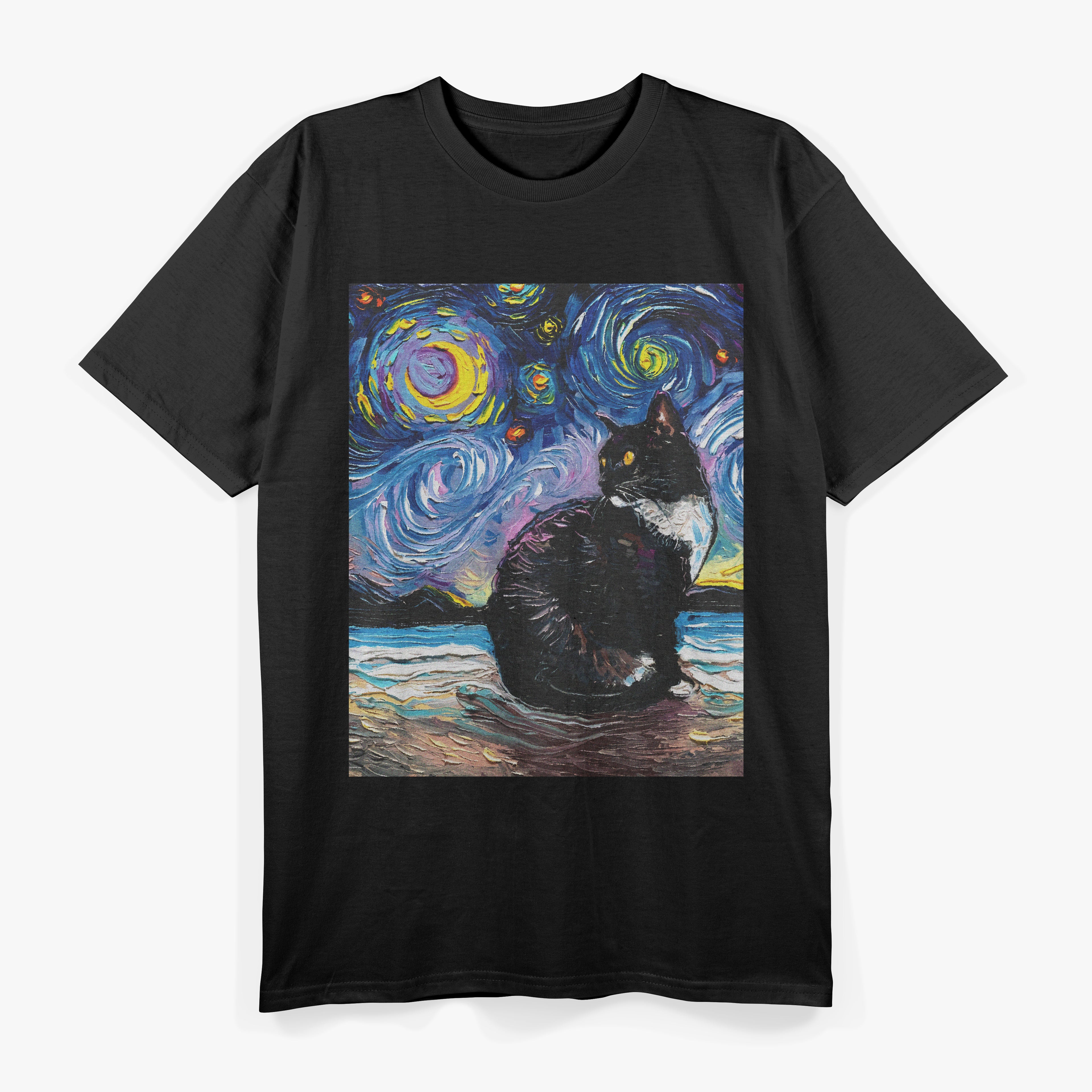 Tuxedo Cat Starry Night Painting Tuxedo Cat Owner T-Shirt
