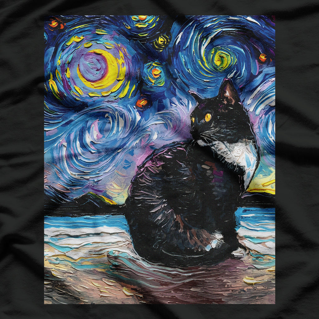 Tuxedo Cat Starry Night Painting Tuxedo Cat Owner T-Shirt