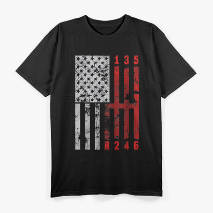 Stick Shift - American Flag Muscle Car 6 Gear T-Shirt