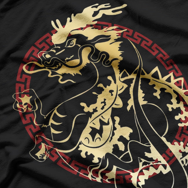 Asian Dragon with Red Chinese Accent - A Fierce Symbol of Strength and Fortune T-Shirt