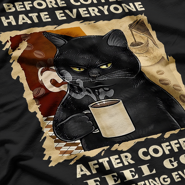 Coffee Black Cat - Funny Cat Lover T-Shirt