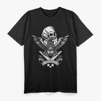 Freemason Compass Square All Seeing Eye Wings Masonic Skull T-Shirt