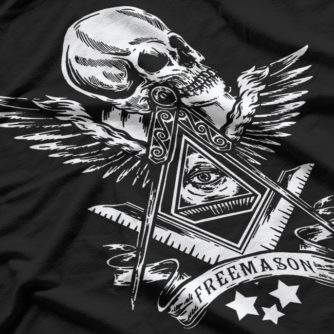 Freemason Compass Square All Seeing Eye Wings Masonic Skull T-Shirt