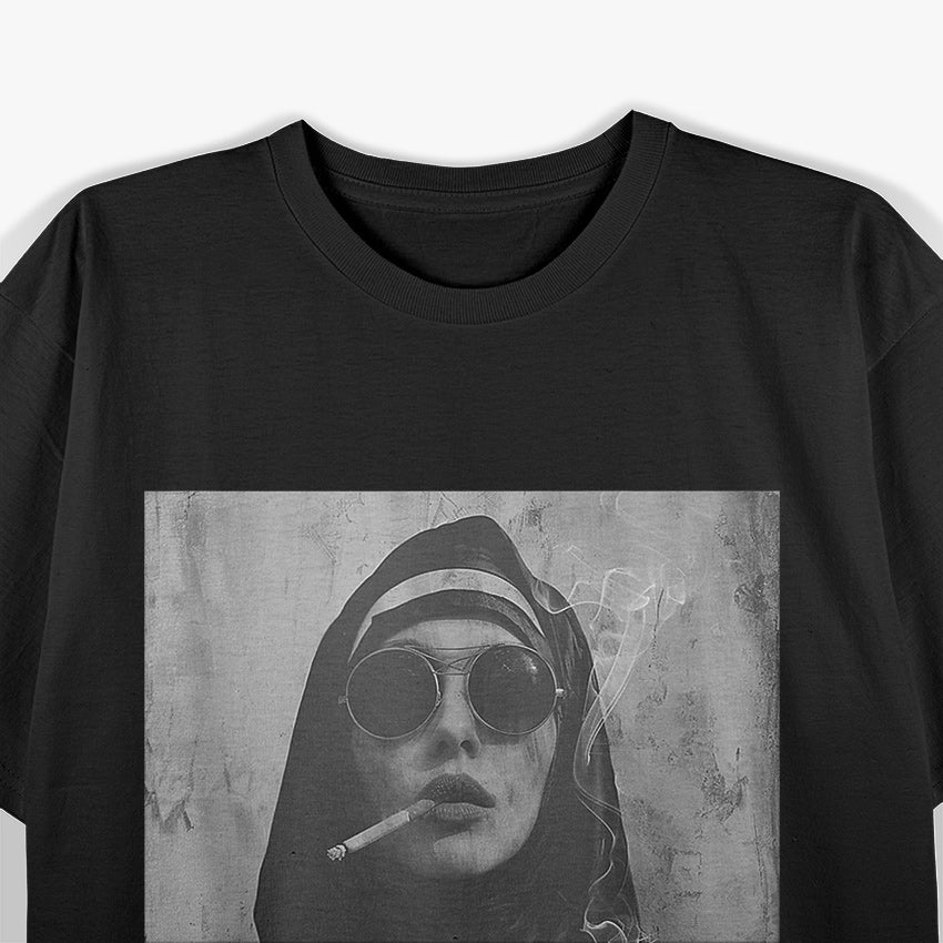 Rebellious Nun Smoking With Style Funny Bold Statement T-Shirt