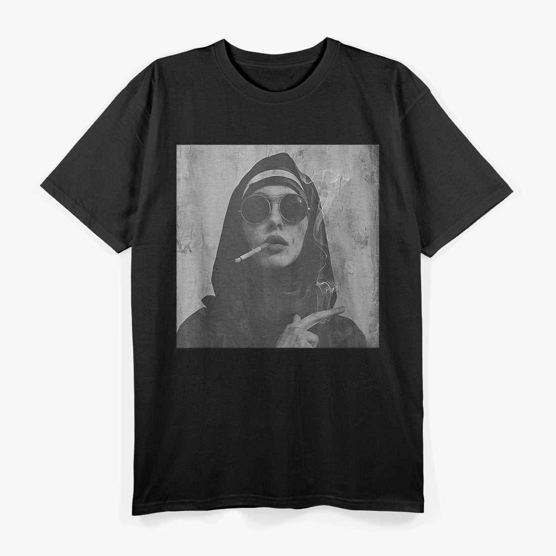 Rebellious Nun Smoking With Style Funny Bold Statement T-Shirt