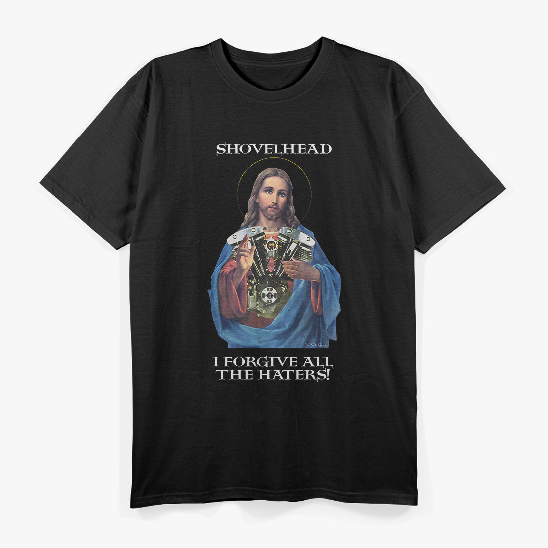 Retro Jesus Shovelhead Forgive All Haters Biker Gear T-Shirt