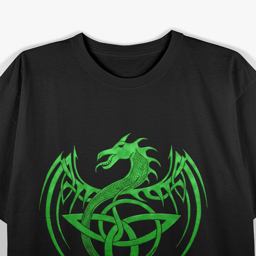 Green Celtic Knot Fantasy Majestic Celtic Dragon Design with Mystical Charm T-Shirt