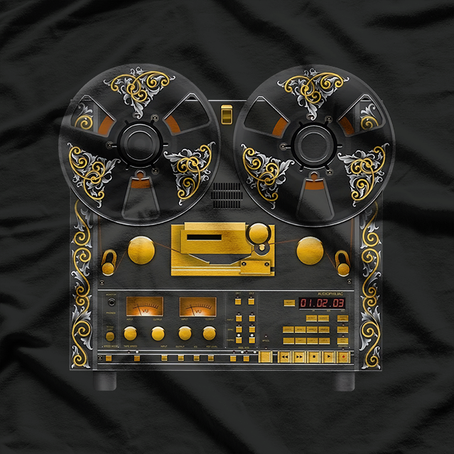 Reel to Reel Tape Deck Recorder with Vintage Scrolls T-Shirt