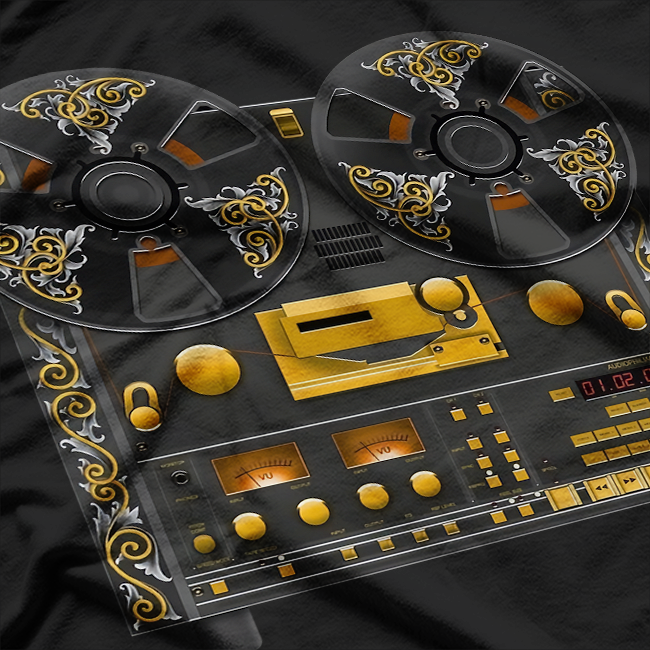 Reel to Reel Tape Deck Recorder with Vintage Scrolls T-Shirt