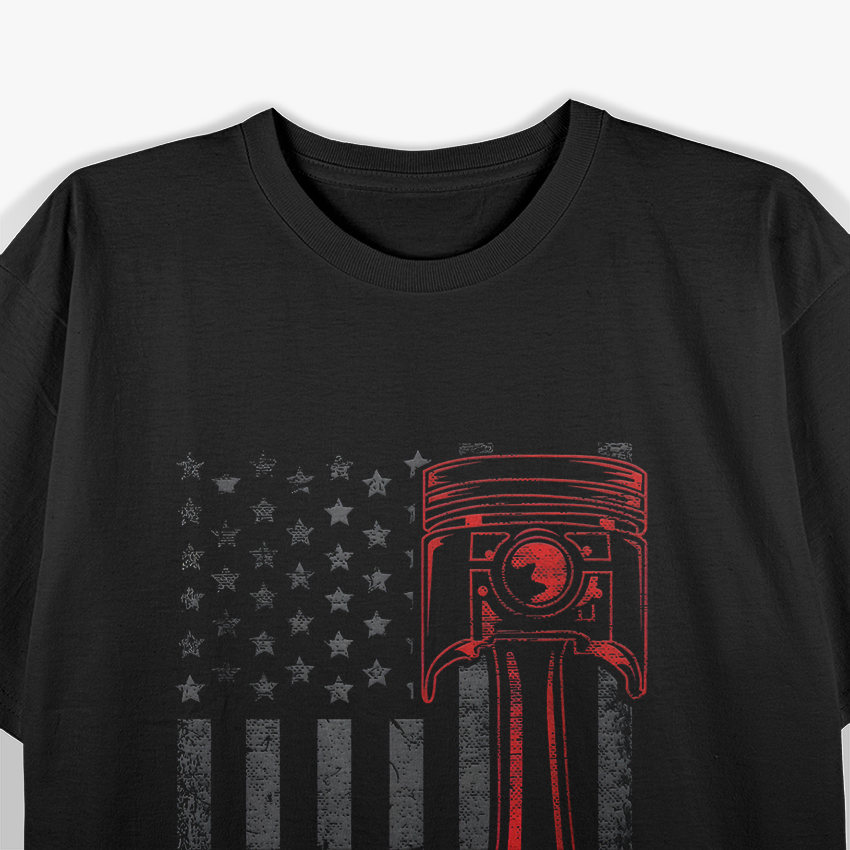 American Flag Piston Muscle Car T-Shirt