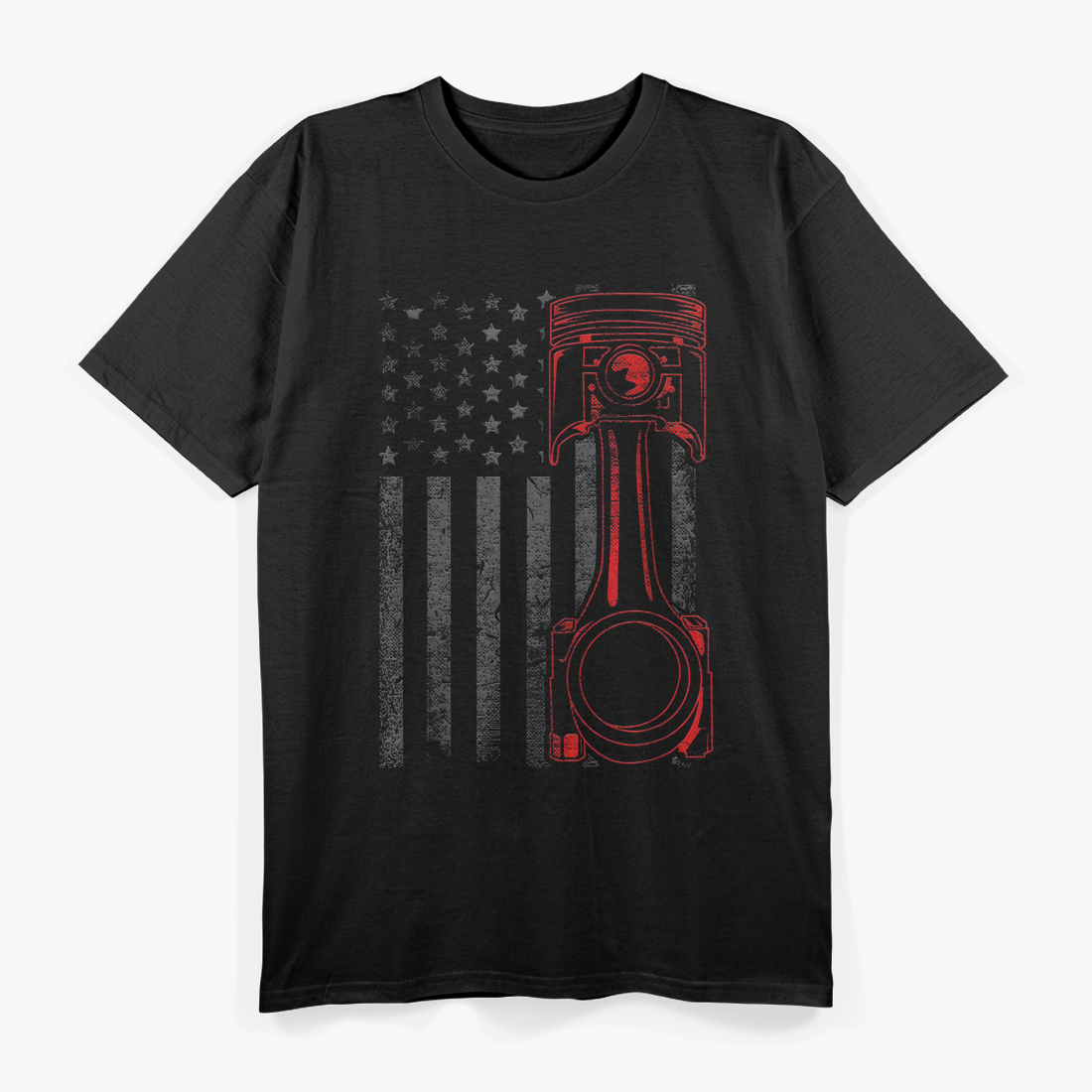 American Flag Piston Muscle Car T-Shirt