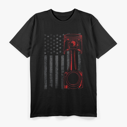 American Flag Piston Muscle Car T-Shirt