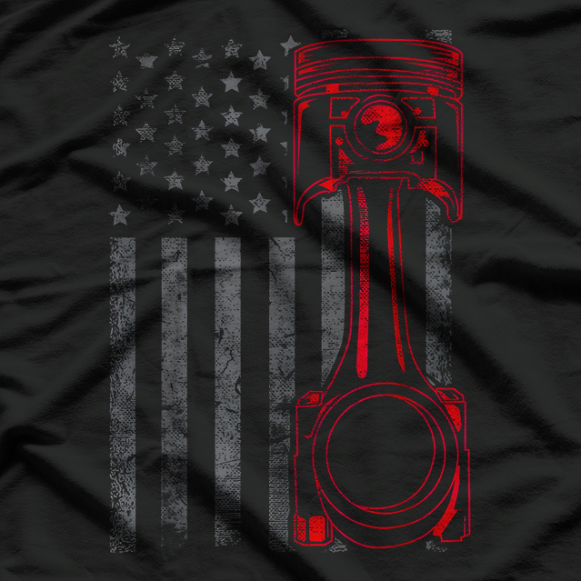 American Flag Piston Muscle Car T-Shirt