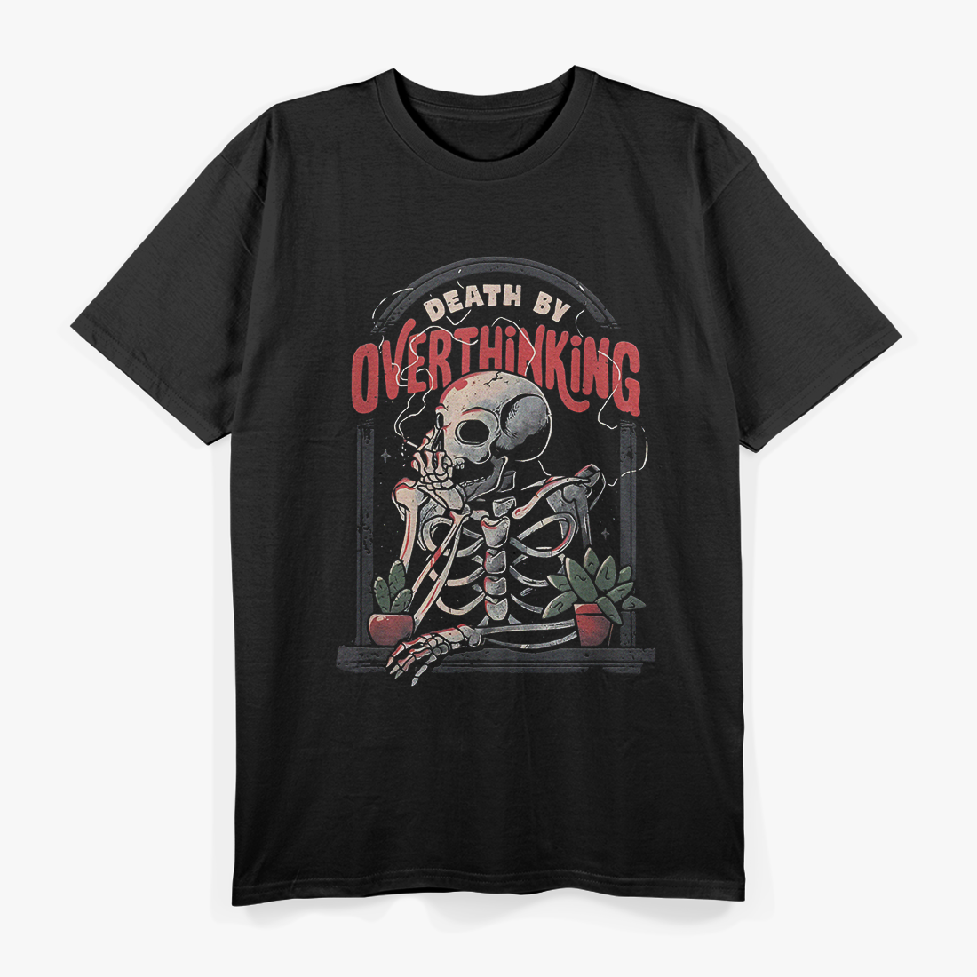 Funny Smoking Skull - Red Retro Design T-Shirt