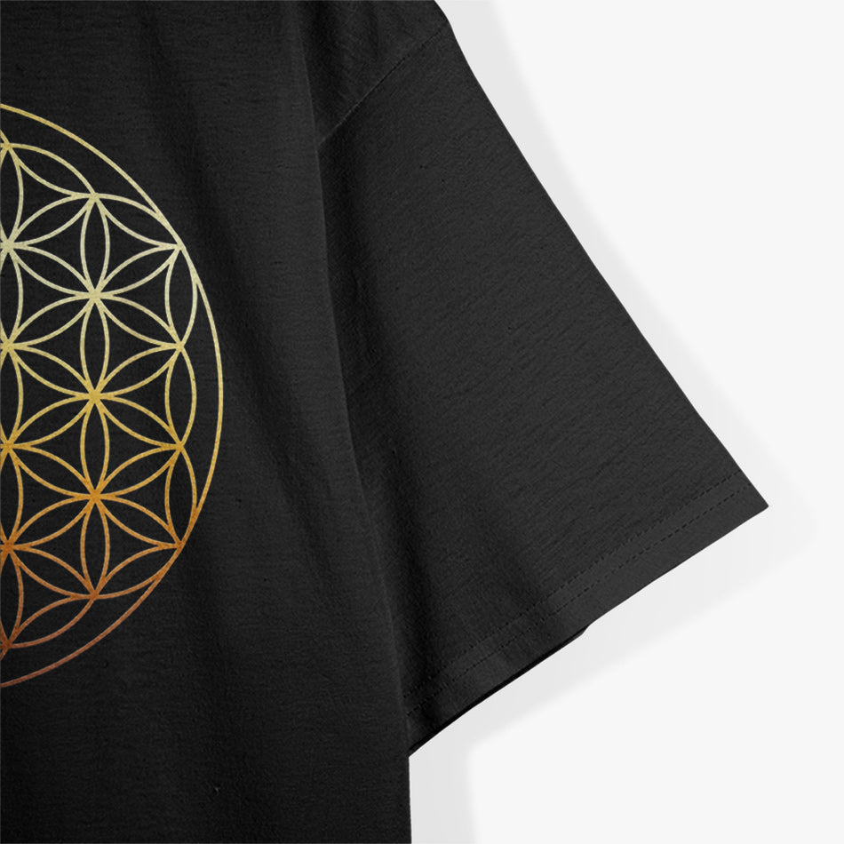 Flower of Life Symbol Sacred Gold Geometry Design T-Shirt