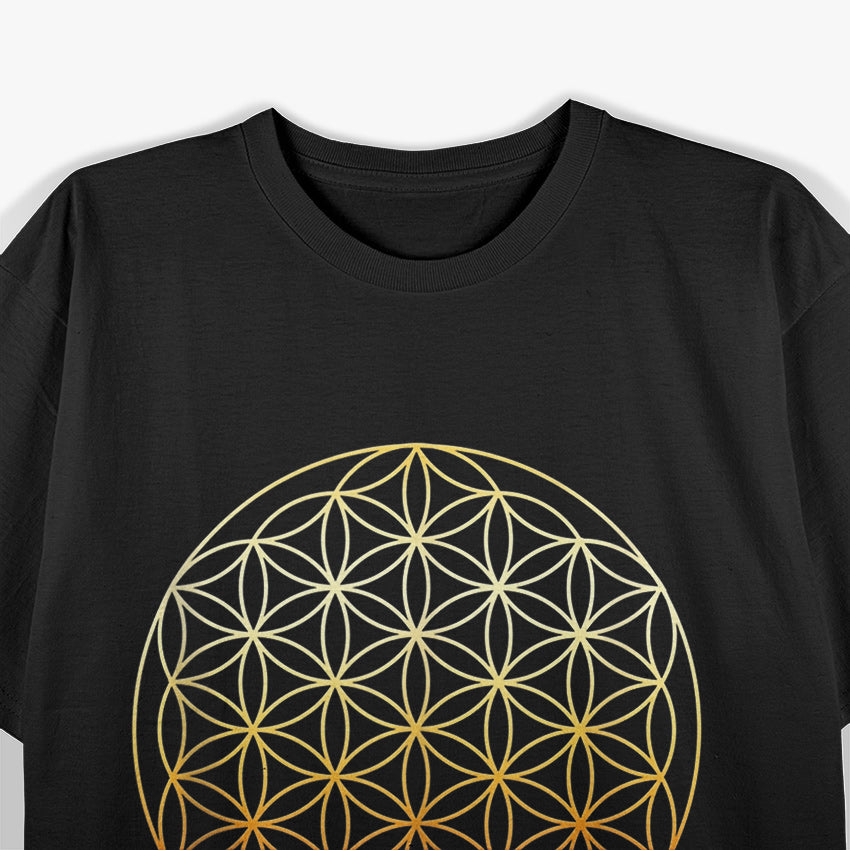 Flower of Life Symbol Sacred Gold Geometry Design T-Shirt