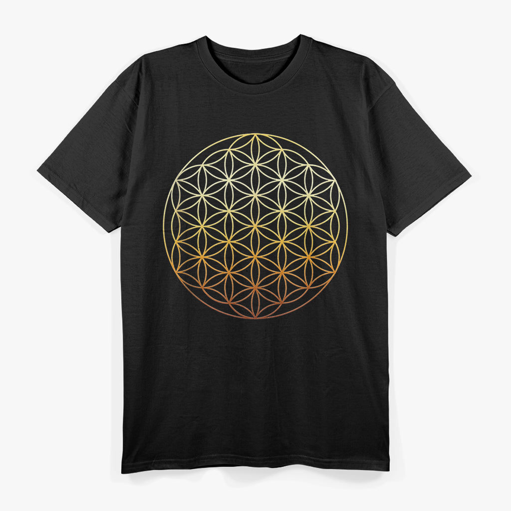 Flower of Life Symbol Sacred Gold Geometry Design T-Shirt