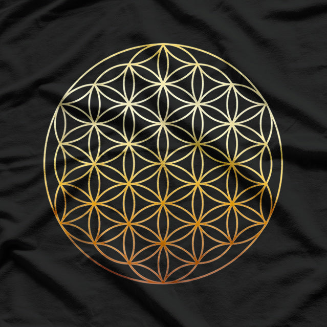 Flower of Life Symbol Sacred Gold Geometry Design T-Shirt