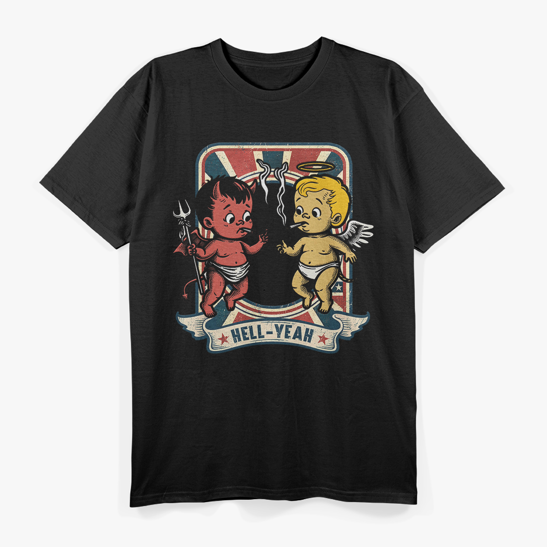 Retro Smoking Angel & Devil - Devilish Cupid Vibes T-Shirt