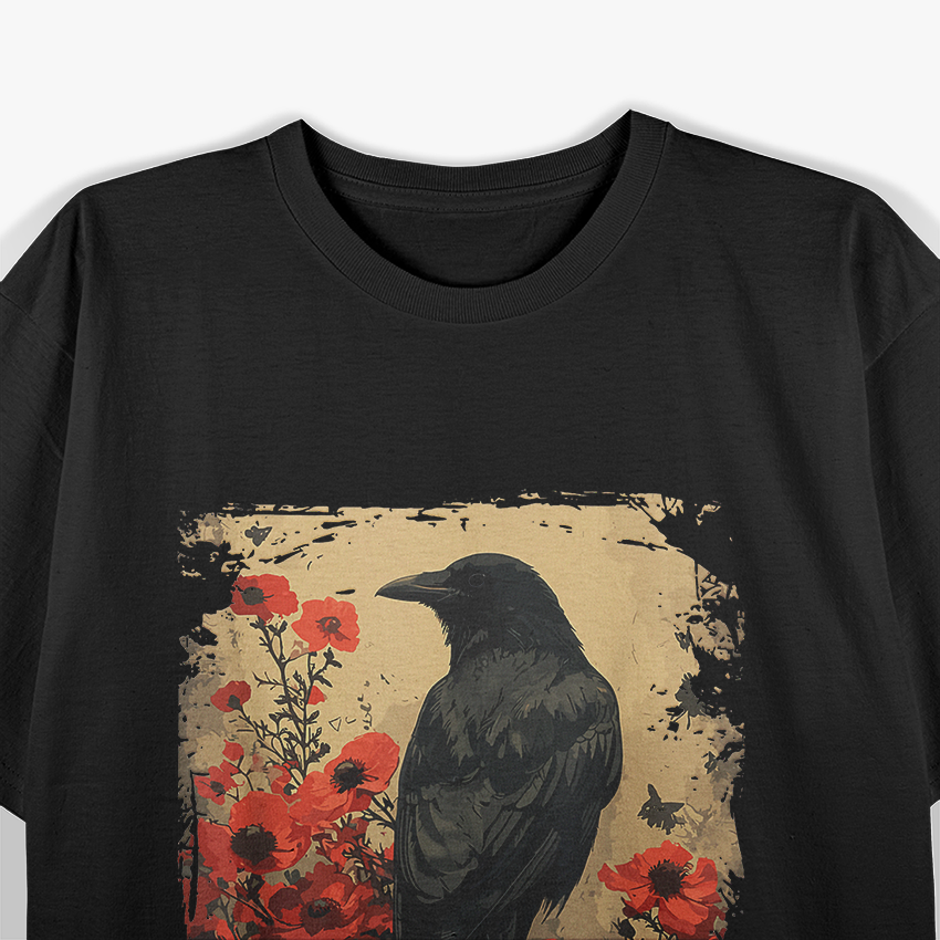 Gothic Raven & Rose Elegance in Darkness T-Shirt