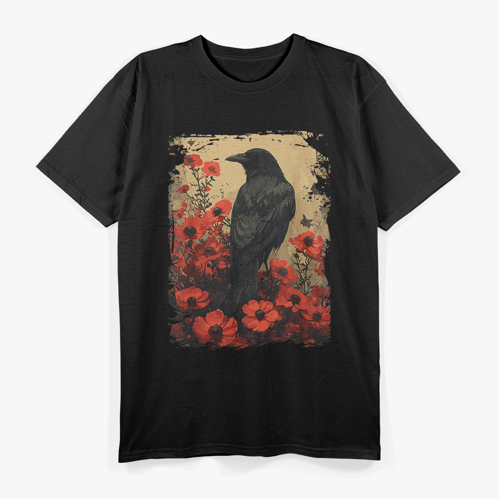 Gothic Raven & Rose Elegance in Darkness T-Shirt