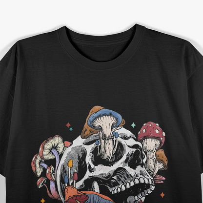 Mushroom Collector Skull Unique Graphic Art T-Shirt