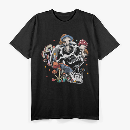 Mushroom Collector Skull Unique Graphic Art T-Shirt