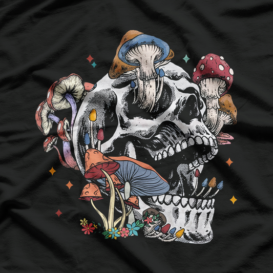 Mushroom Collector Skull Unique Graphic Art T-Shirt