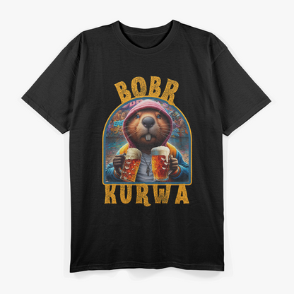 Cheers! Bobr Kurwa Drinking Beer - Funny Animal Humor T-Shirt