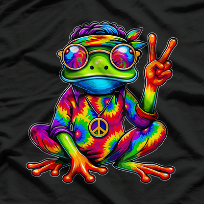 Hippie Tie-Dye Frog, 70s Party & 60s Costume, Peace Sign T-Shirt