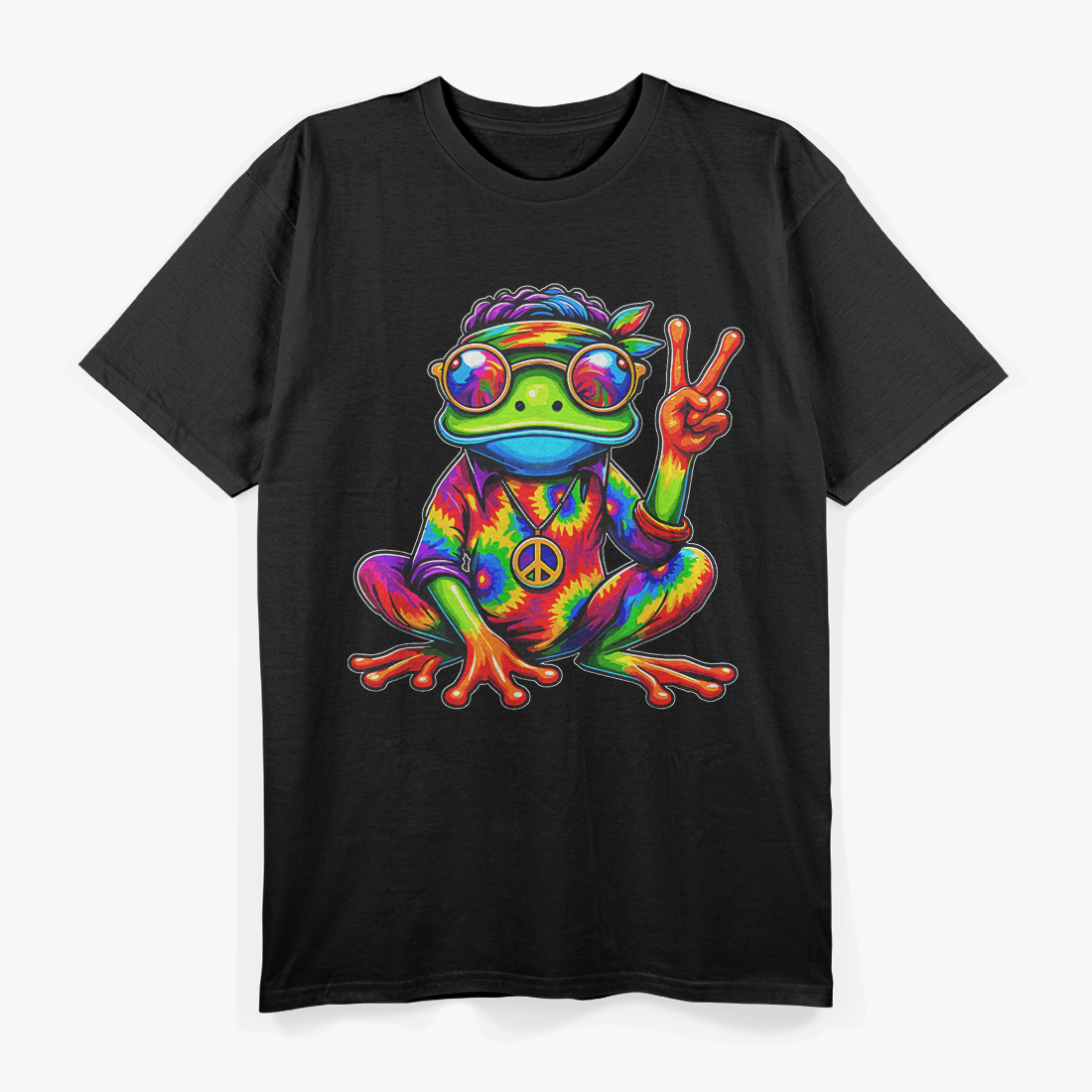 Hippie Tie-Dye Frog, 70s Party & 60s Costume, Peace Sign T-Shirt