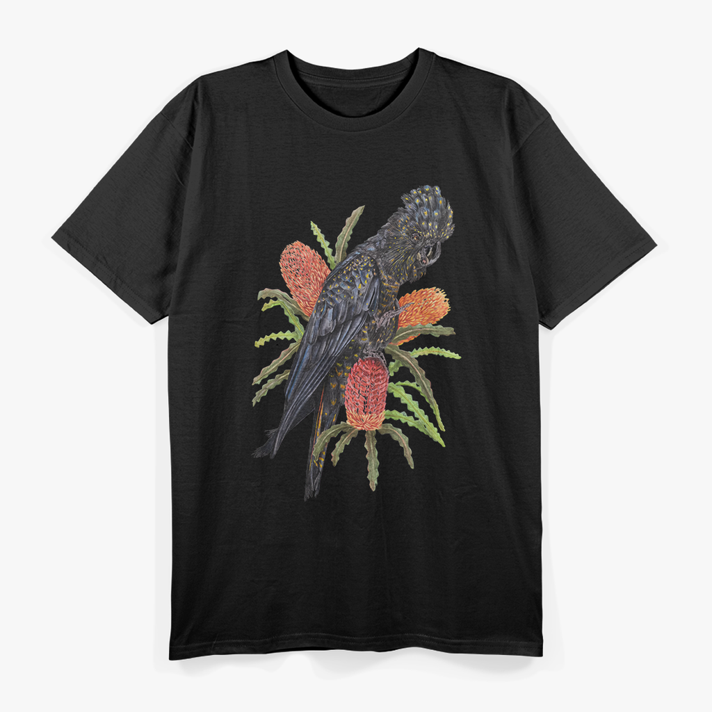 Wildlife Art – Stunning Red-Tailed Black Cockatoo Bird Design T-Shirt