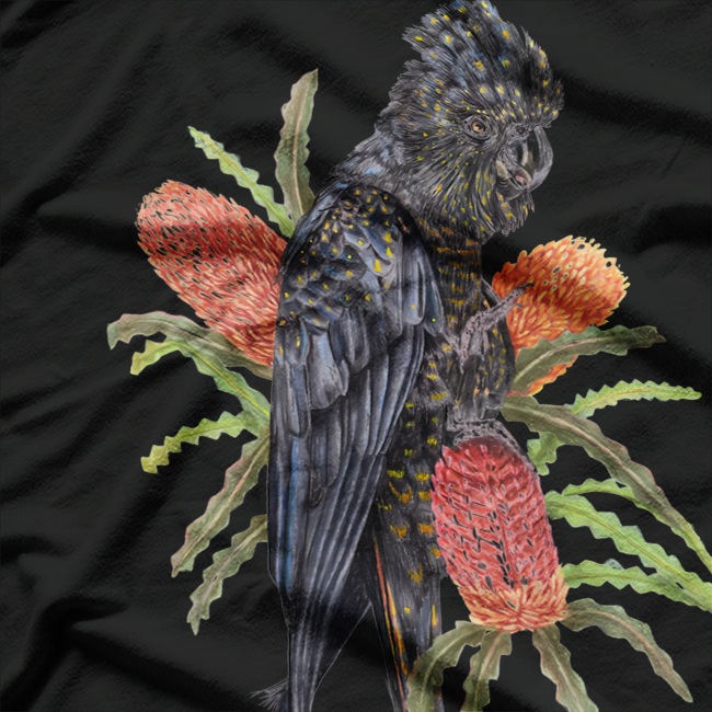 Wildlife Art – Stunning Red-Tailed Black Cockatoo Bird Design T-Shirt