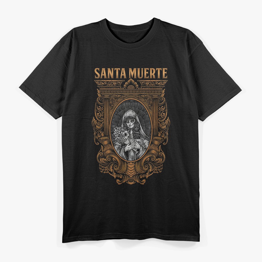 Santa Muerte Inspired Sugar Skull Design T-Shirt