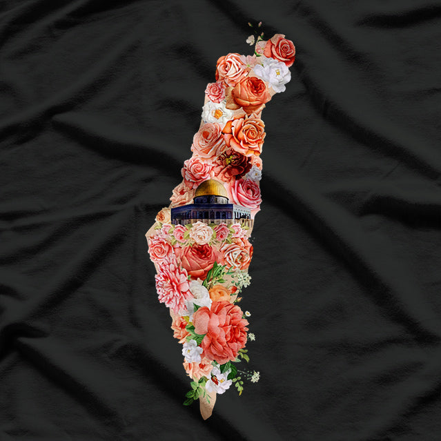 Palestine Free Gaza Floral Palestinian Flag Freedom Support T-Shirt