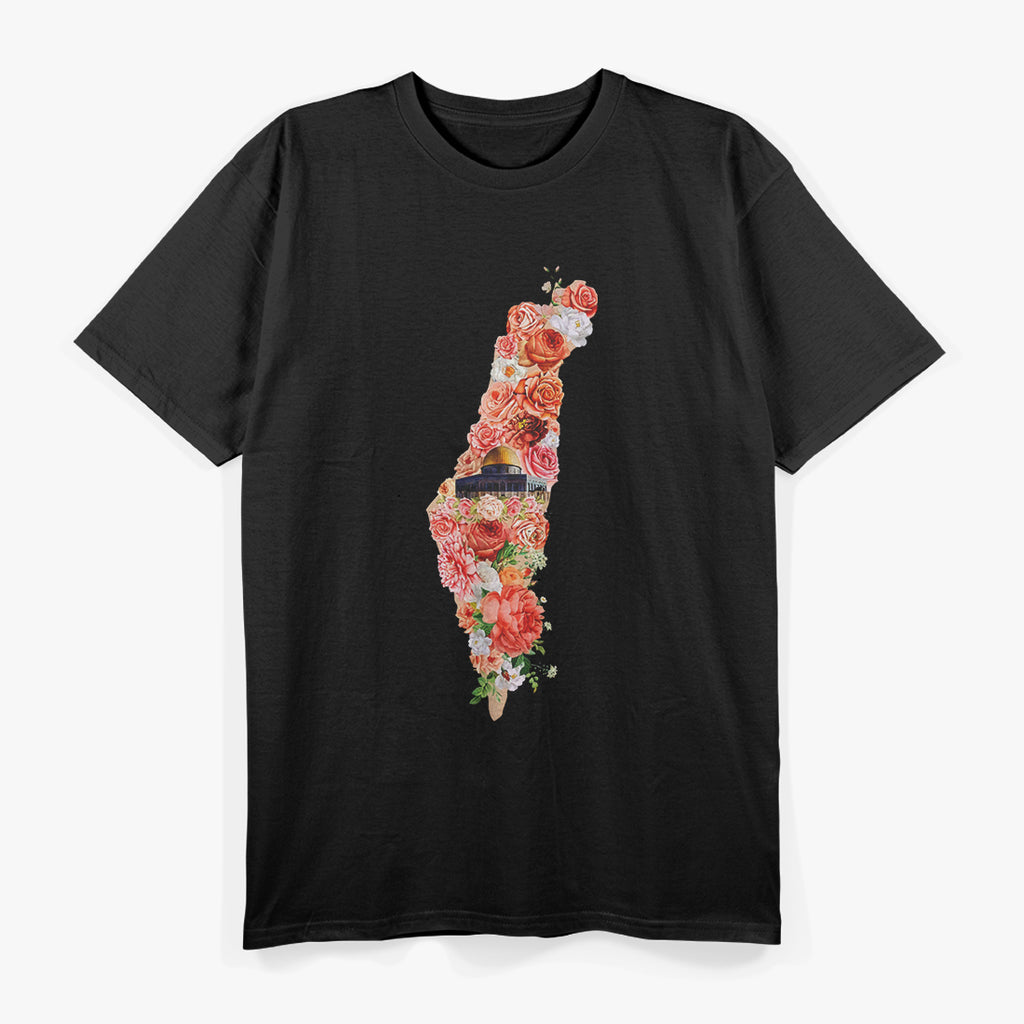 Palestine Free Gaza Floral Palestinian Flag Freedom Support T-Shirt