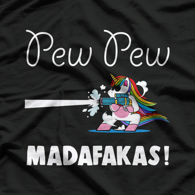 Unicorn Pew Pew Madafakas Funny Cute Rainbow Gun Meme Humor T-Shirt