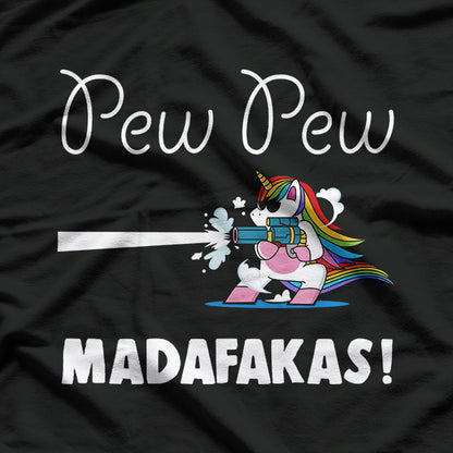 Unicorn Pew Pew Madafakas Funny Cute Rainbow Gun Meme Humor T-Shirt