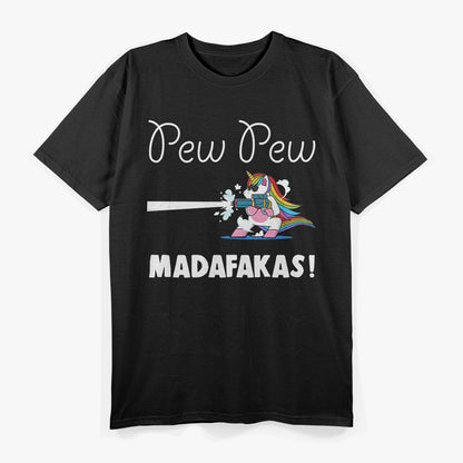 Unicorn Pew Pew Madafakas Funny Cute Rainbow Gun Meme Humor T-Shirt
