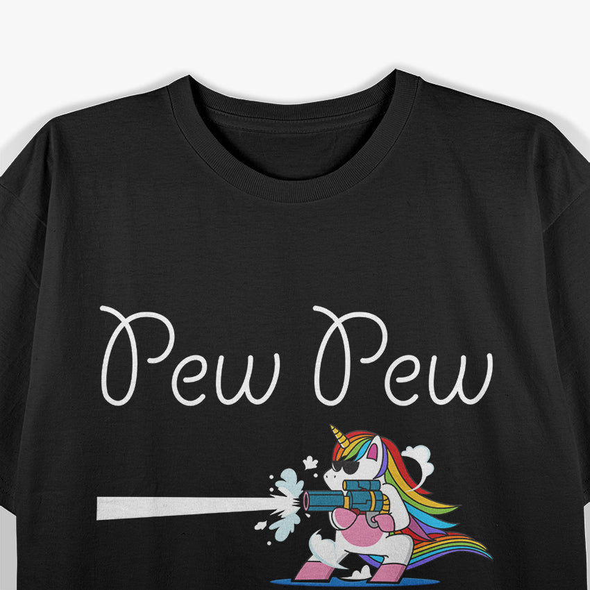 Unicorn Pew Pew Madafakas Funny Cute Rainbow Gun Meme Humor T-Shirt