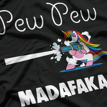 Unicorn Pew Pew Madafakas Funny Cute Rainbow Gun Meme Humor T-Shirt
