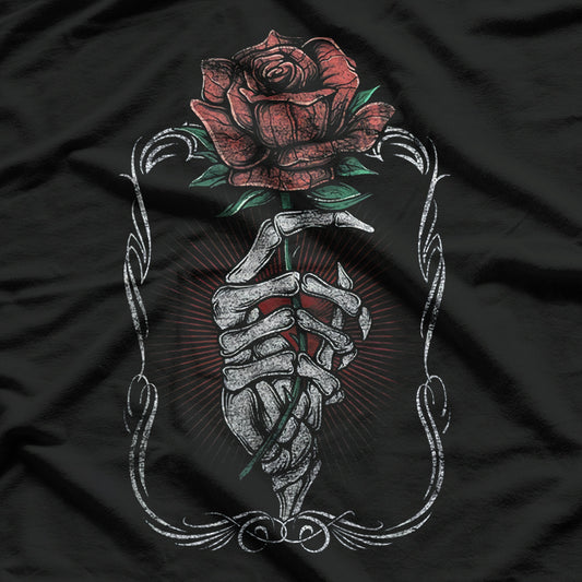 Skeleton Hand Rose Gothic Red Flower Skull Tattoo Occult Art T-Shirt