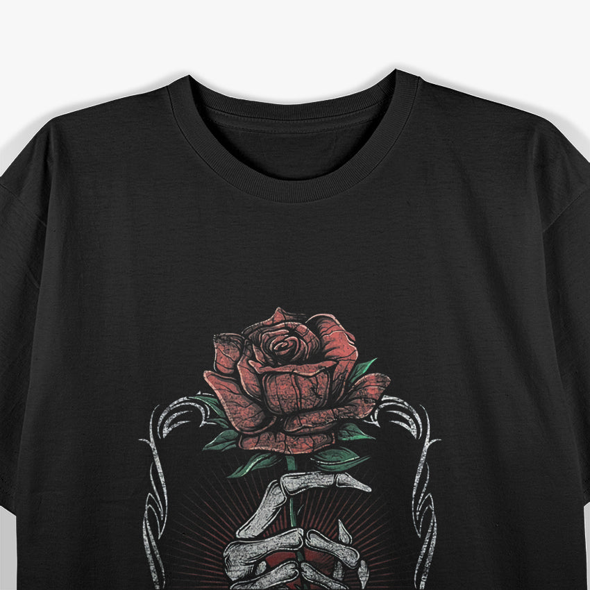Skeleton Hand Rose Gothic Red Flower Skull Tattoo Occult Art T-Shirt