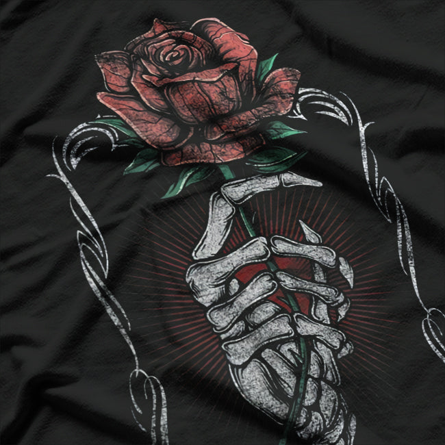 Skeleton Hand Rose Gothic Red Flower Skull Tattoo Occult Art T-Shirt