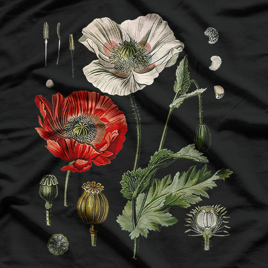 Botanical Poppies - Elegant Red Poppy Design T-Shirt