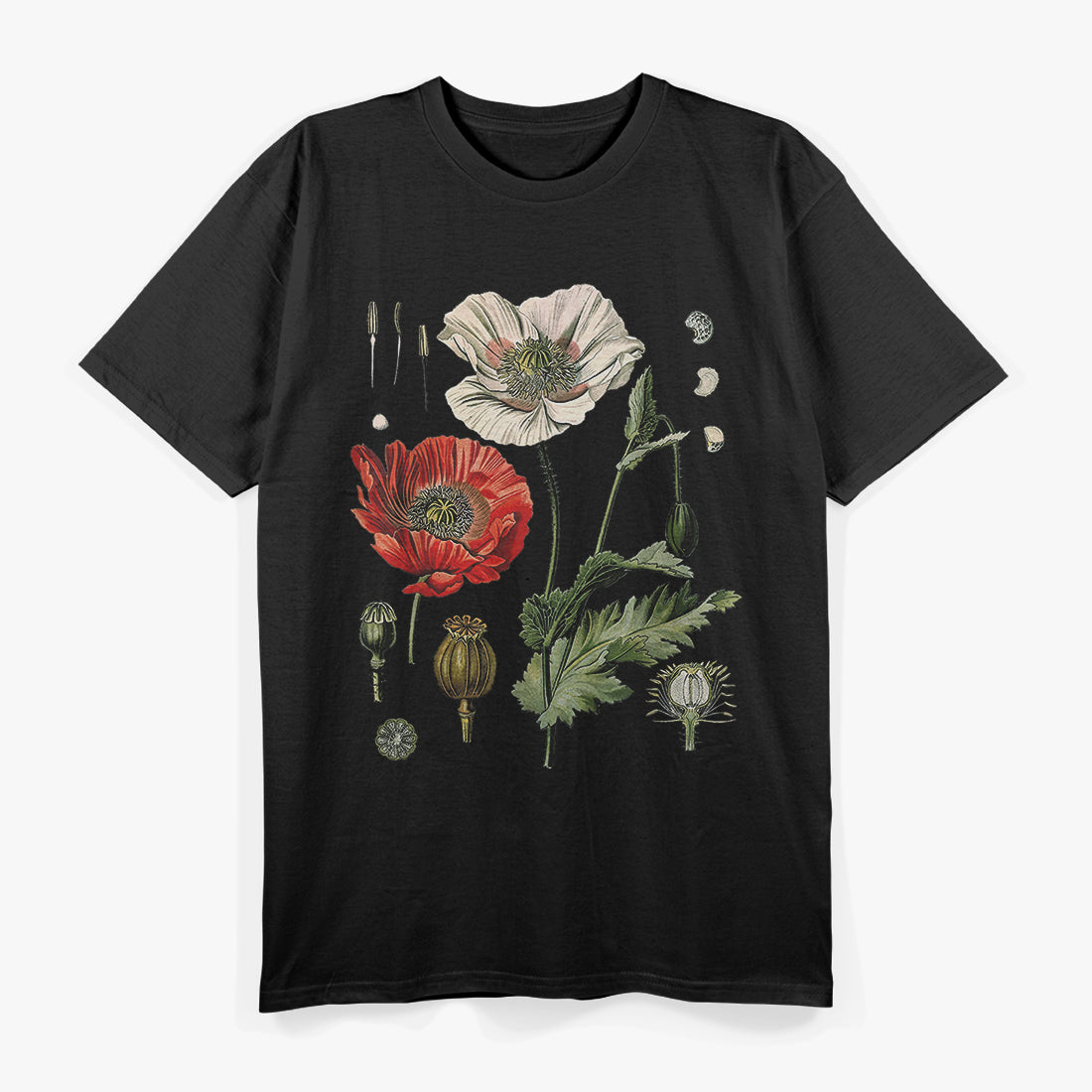 Botanical Poppies - Elegant Red Poppy Design T-Shirt