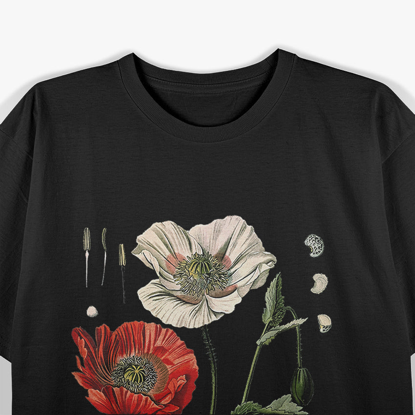 Botanical Poppies - Elegant Red Poppy Design T-Shirt